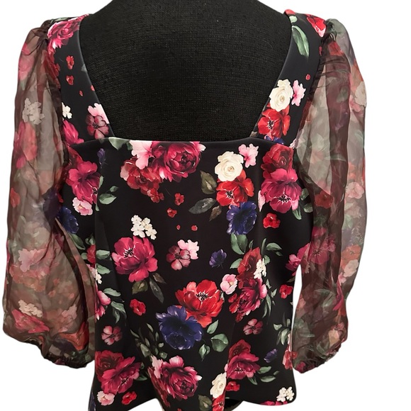 Boston Proper Organza Sleeve Floral Scuba XL - Picture 3 of 5